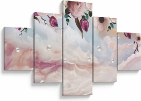 Obraz różowych kwiatów z różowym marmurem (125x70 cm)