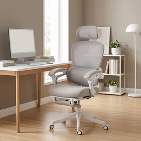HOMCOM Fotel biurowy, ergonomiczne krzesło biurowe z podnóżkiem, funkcją kołysania, podłokietnikami, siatka, szary | Aosom PL