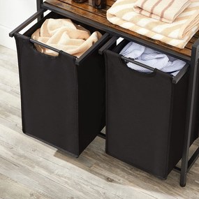 Kosz na bieliznę z półką BERGEN, 2x46l, czarna/brązowa Vasagle