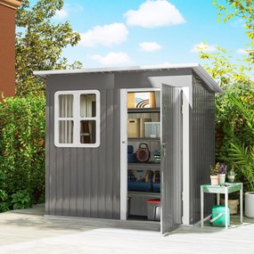Outsunny Domek Ogrodowy ze Stalową Konstrukcją, z Oknem i Zamkiem, do Ogrodu i Tarasu, 221Dł x 133Szer x 190Wys cm, Szary