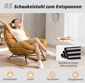 HOMCOM Tapicerowany fotel bujany ze stalowymi nogami i drewnianymi płozami, Żółty