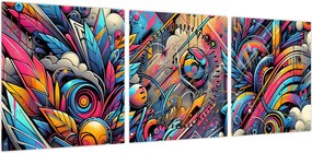 Obraz - Kolorowe graffiti (z zegarem) (90x30 cm)