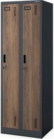 Szafka pracownicza dwukomorowa antracytowa, orzech, 600x1800x500 mm: KACPER II Eco Design