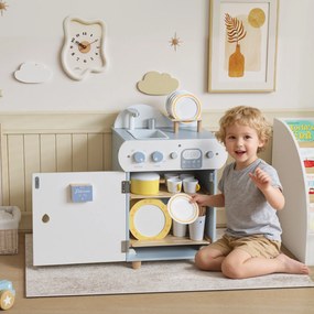 AIYAPLAY Zestaw kuchni ze zlewem, 32 elementy akcesoriów, MDF, dla dzieci od 3 lat, jasnoniebieska