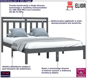 Szare podwójne łóżko drewniane 140x200 - Selmo 5X