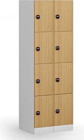 Szafka skrytkowa S1, 4 schowki, 1850 x 300 x 500 mm, zamek RFID, drzwi laminowane, dąb naturalny