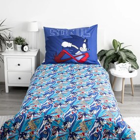 Niebieska bawełniana pościel dziecięca jednoosobowa 140x200 cm Sonic "Let´s go" – Jerry Fabrics