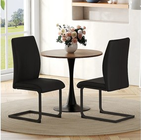 Zestaw 2 krzeseł do jadalni, czarna skóra ekologiczna, pikowane oparcie, metalowe nogi