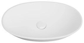 Umywalka nablatowa owalna z konglomeratu biała błyszcząca bez otworu na baterię 60 x 35 cm RONA white Glow