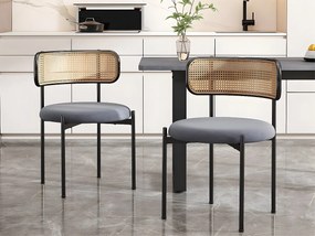 Zestaw 2 krzeseł z aksamitu i rattanu - metalowe nogi - Szary