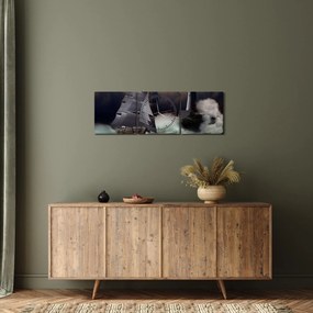 Obraz - Statek płynący przez wzburzone fale (z zegarem) (90x30 cm)