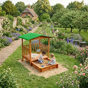Piaskownica z werandą SUNNY, 130x130x143cm, brązowa/zielona Jurhan