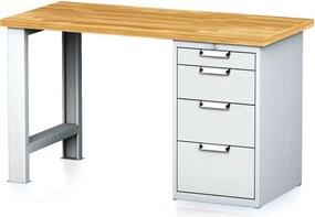 Stół warsztatowy MECHANIC, 1500x685x880 mm, 1x szufladowy kontener, 4 szuflady, szary