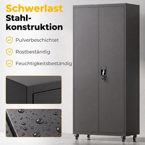 HOMCOM Szafa metalowa zamykana na kółkach, 5 regulowanych półek, ze stali, 80 x 40 x 180 cm Czarny | Aosom PL