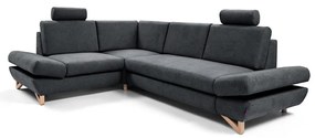 Rozkładana narożna sofa tapicerowana AVESTA z pojemnikiem, wersja lewa, antracyt