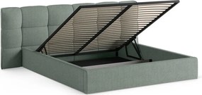 Miętowe tapicerowane łóżko dwuosobowe ze schowkiem ze stelażem 200x200 cm Eric – Micadoni