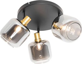 Plafon z reflektorami czarny ze złotem i dymionym szkłem 3-światła - Zuzanna