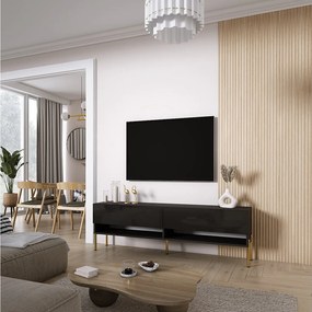 Szafka pod telewizor 170 cm Czarny Mat / Czarny Połysk, nóżki proste złote, 170 × 32 × 52 cm