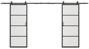 Drzwi przesuwne naścienne podwójne - aluminium i matowe szkło hartowane - 2 x wys. 205 x szer. 73 cm - SINCA II
