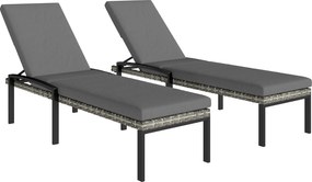Outsunny Zestaw 2 rattanowych leżaków ogrodowych z 5-stopniowym regulowanym oparciem, do 120 kg, jasnoszary | Aosom PL