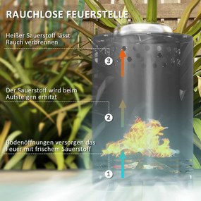 Outsunny Misa Ogniowa Ø16x25cm ze Stali Nierdzewnej z Pogrzebaczem, Bezdymne Palenisko Szare