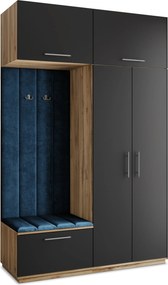 Masseno Garderoba REMA 150/240/60 cm Nowoczesna Szafa do Przedpokoju Dąb wotan, MONOLITH 77 (Niebieski)