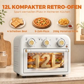 HOMCOM Frytkownica na gorące powietrze 12 l Mini piekarnik z termoobiegiem, 5 programów, blacha i kosz, 1200 W, nadaje się do zmywarki | Aosom PL