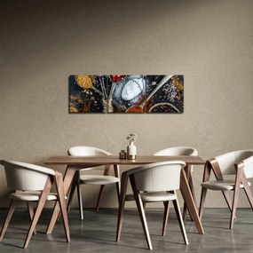 Obraz łyżek z przyprawami (z zegarem) (90x30 cm)