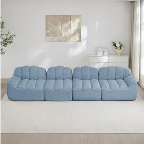 Canapé 4 places modulable en velours côtelé, ergonomique, sans assemblage, 366x104x79cm, Bleu
