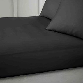 Czarne prześcieradło z satyny bawełnianej z gumką 135x190 cm Cotton Sateen – Bianca
