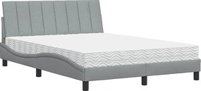 Łóżko dla dorosłych Hanko jasnoszare 120x200 cm z materacem piankowym H2/H3 i poduszką zagłówkową z poliestrowej tkaniny
