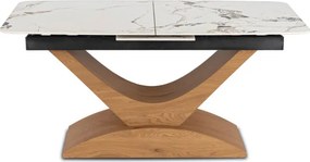 Stół Rozkładany Prostokątny ALICANTE 160-200 cm Ceramiczny Biały Marmur/Dąb do Jadalni Nowoczesny