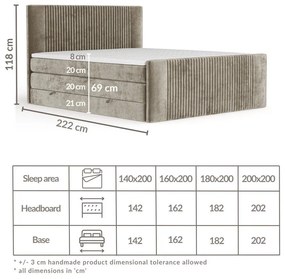 Jasnobrązowe łóżko kontynentalne ze schowkiem 180x200 cm Bergamo – Maison de Rêve