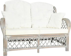 2-osobowa szara sofa rattanowa z lnianą tapicerką T1-E67