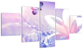 Obraz - Motyl lecący do kwiatu (125x70 cm)