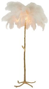 Lampa stojąca w biało-złotym kolorze z kloszem z pierza (wysokość 180 cm) Feather – Light &amp; Living