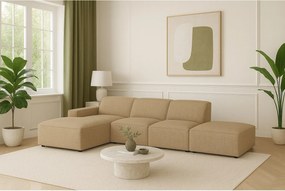 Narożnik modułowy Cursal C lewy z pufą – sofa narożna 341 x 166 x 70 cm, jasno brązowy Raven 34, nowoczesny design