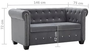 Aksamitna sofa w stylu Chesterfield Charlotte 2Q - szara