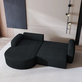 Masseno Narożnik AMILIA z funkcją spania i pojemnikiem na pościel Narozniki L, Rozkładana sofa - Czarny, POSO 135