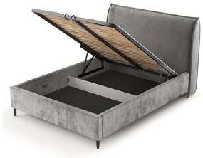Szare tapicerowane łóżko dwuosobowe ze schowkiem i stelażem 180x200 cm Shell – Maison de Rêve