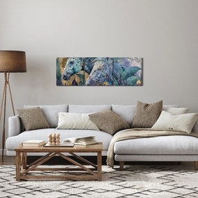 Obraz - Konie na złotym tle (z zegarem) (90x30 cm)