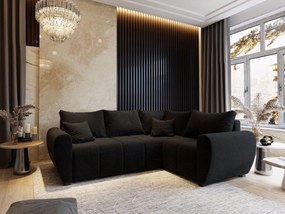 Masseno Narożnik MADISON z funkcją spania i pojemnikiem na pościel Narozniki L, Rozkładana sofa - Czarny, SAWANA 14