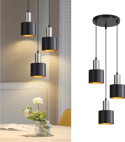 NETTLIFE Lampa wisząca do jadalni E27 Vintage Lampa wisząca 3 żarówki Czarny Złoty