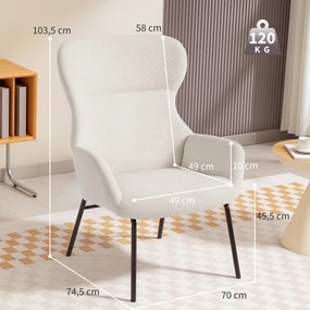 HOMCOM Nowoczesny fotel tapicerowany w stylu uszaka, wysokie oparcie, grube wykończenie, nogi stalowe, kremowy