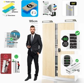 Szafa biurowa metalowa na dokumenty JAN II, Eco Design: biała/dąb sonoma