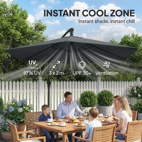 Outsunny Parasol ogrodowy ok. Ø300 cm z mechanizmem blokującym, korbą i obciążnikami, ciemnoszary | Aosom PL