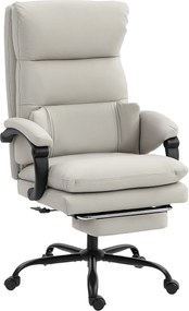HOMCOM Fotel biurowy regulowany wysokościowo krzesło do biurka z podparciem lędźwiowym, podłokietnikami, podpórką na stopy, z ekoskóry, jasnoszary