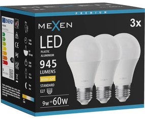 Mexen Nova 3x żarówka LED E27, A60, 9W, Ciepła - 3000K, 945 lm - L100-E27-0930-01x03