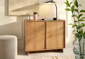 Komoda Vabres 98 cm dąb karmel nowoczesna stojąca 2 drzwi push to open skandynawska laminowana