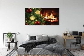 Obraz drukowany na płótnie Bombki, Gałązki i Kominek